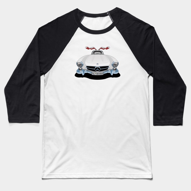 Mercedes Benz 300SL Gullwing in white Baseball T-Shirt by candcretro